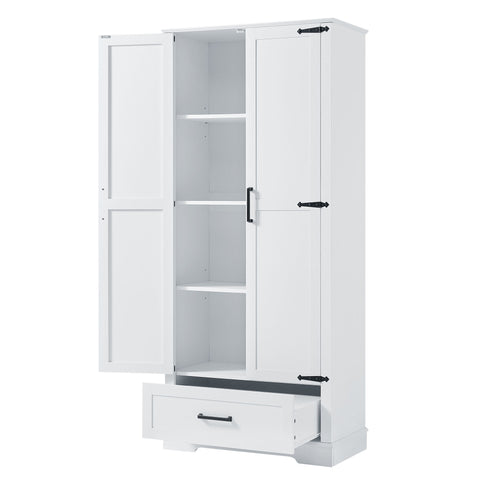 Tall Bathroom Storage Cabinet With 2 Doors And 2 Drawer, Adjustable Shelf - White
