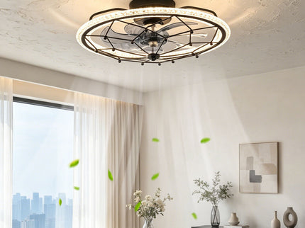 Caged Ceiling Fan With Remote Control Lights, 6 Speeds, 3 Color Temperature LED - Antique Black