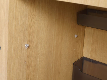 58" Freestanding Bathroom Cabinet With 4 Soft Close Doors & 3 Open Racks (Vanity Only, No Sink) - Oak