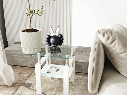 Modern Tempered Glass Tea Table, End Square Table For Living Room