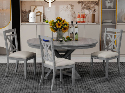 Dining Set With Extendable Round Table And 4 Upholstered Chairs
