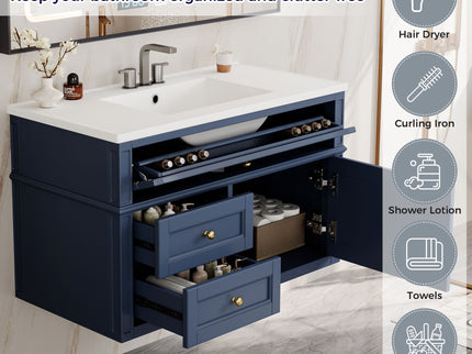 Modern Wall Mounted Floating Cabinet With Double Drawer And Sink