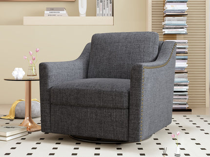 360 Degree Swivel Armchair, Skin Friendly Fabric, Ergonomic Design, Brass Nail Decorative Armchair
