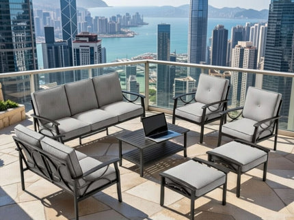 Patio Furniture Set, Coffee Table And Cushions For Backyard