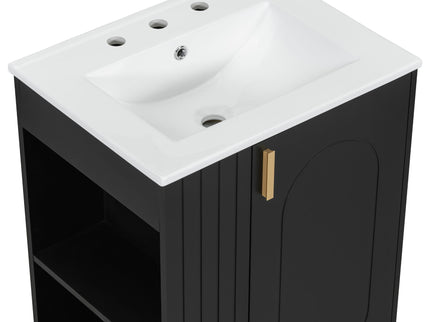 Classic Retro Bathroom Vanity With Sink, Door Shelf, Side Open Storage Frame