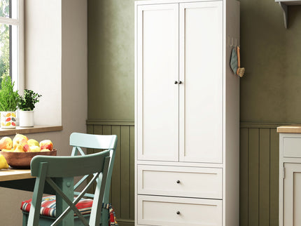 Pantry Cabinet With 2 Drawers, Adjustable Shelves, Freestanding Kitchen Storage Organizer - White