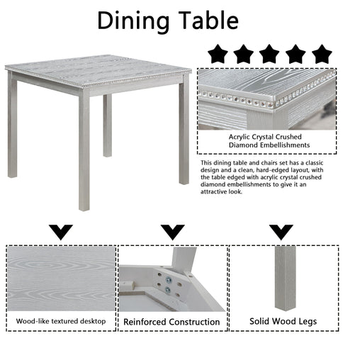 Dining Table Set With Crystal Decoration And Upholstered Chairs