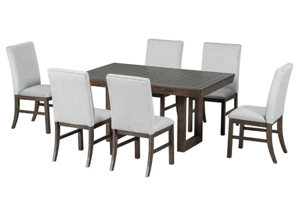 Topmax - 7 Piece Traditional Extendable Dining Table Set With Butterfly Leaf And 6 Upholstered Dining Table Set