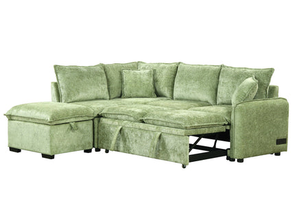 Convertible Sofa Bed Sectional Sofa Sleeper L-Shaped Sofa With A Storage Ottoman, Two Pillows, Two Power Sockets And Two USB Ports For Living Room