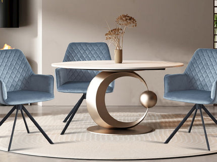 Modern Desk Chair No Wheel, Ergonomic Office Chair Home Office Upholstered Chair, Computer Chair For Bedroom, Reception Room, Living Room With Metal Legs - Blue