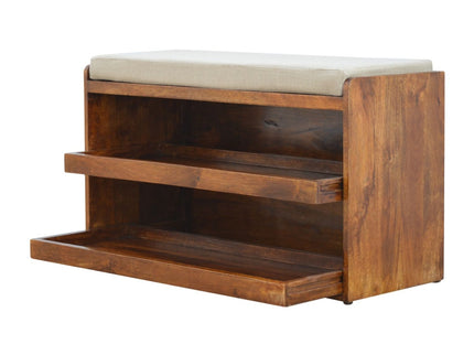 Pull Out Shoe Bench - Chestnut / Mud Linen
