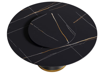 Modern Artificial Stone Round Carbon Steel Base Dining Table, Can Accommodate 6 People Artificial Stone Turntable - Black