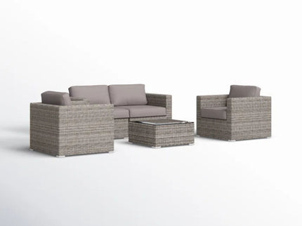 Wicker Seating Group Set With Table And Cushions