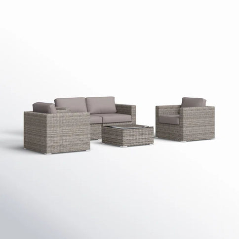 Wicker Seating Group Set With Table And Cushions