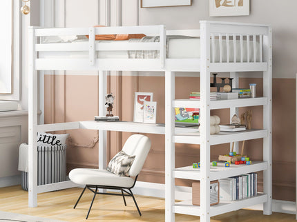 Loft Bed With Storage Shelves And Under Bed Desk