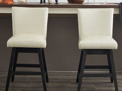 Upholstered Swivel Bar Stools High Back (Set of 2) - Cream White