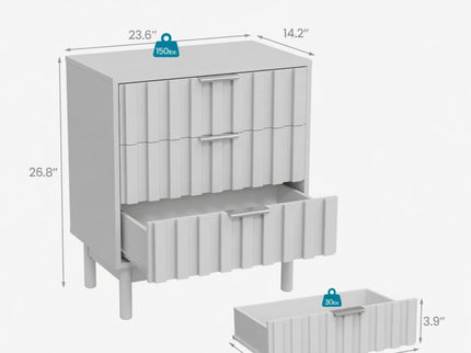 Fluted 3 Drawer Dresser