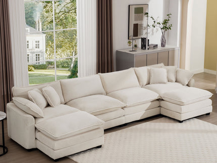 Modern Oversized Modular Cushion Sofa With Ottoman, Low Back, Deep Seating Sofa Set