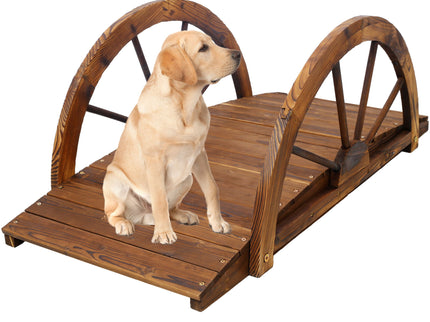 Wooden Garden Bridge Arc Footbridge With Half Wheel Railings Solid Fi - Brown