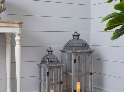 Wooden Candle Lantern Decorative, Hurricane Lantern Holder Decor For Indoor Outdoor, Home Garden Wedding - Gray