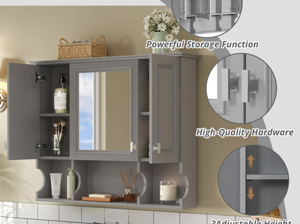 Wall Mounted Bathroom Medicine Wall Cabinet With Mirror & Open Shelves