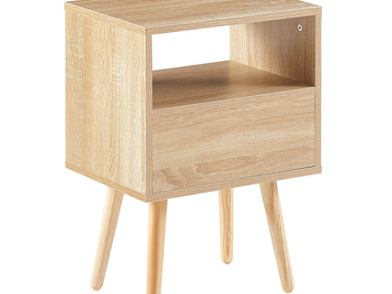 15.75" Rattan End Table With Drawer And Solid Wood Legs, Modern Nightstand, Side Table For Living Room, Bedroom