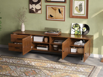 TV Stand, Media Console With 2 Drawers, Soft Closing Hinges, Adjustable Shelves - Walnut