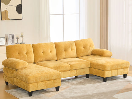 U-Shaped Sectional Sofa 103.5" Fabric Couch With Dual Chaise Lounges, Storage Pockets, Armrest Pillows