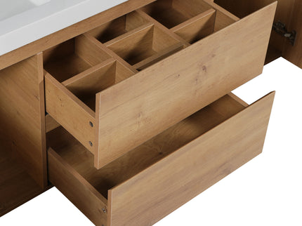 Double Sink Bathroom Vanity, Cabinet & Soft Close Doors, Divided Drawers, Wall Mounted Storage - Wood