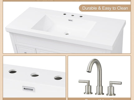 Bathroom Vanity & Sink, 6 Soft Close Drawers & Double Doors - White