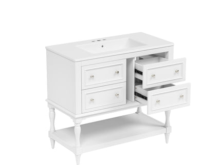 Bathroom Vanity With Medicine Cabinet, Storage Cabinet With 4 Drawers, Adjustable Shelf Mirror