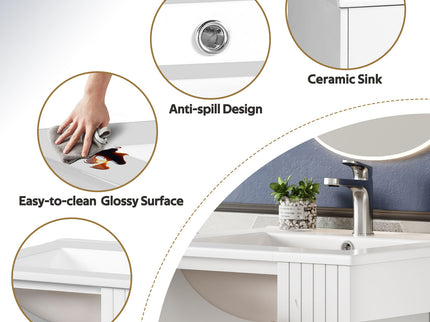 Bathroom Vanity With Sink, Soft-Close Door, Half-Moon Pulls