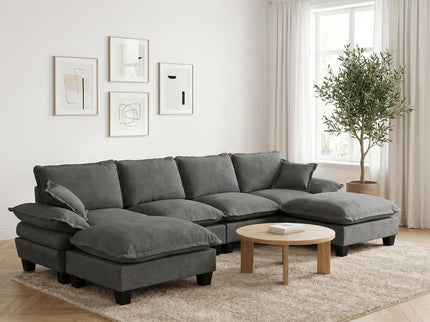 Modular Sectional Sofa With Movable Ottoman & Pillows