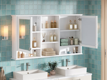 Wall Mount Mirror Cabinet With Adjustable Shelves - White
