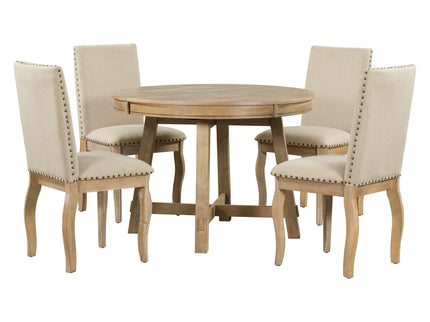 Round Extendable Dining Table Set With 4 Upholstered Chairs