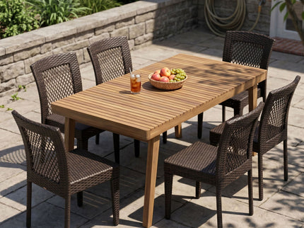 7 Piece Outdoor Patio Dining Set With Table & 6 Chairs - Brown / Brown Multi