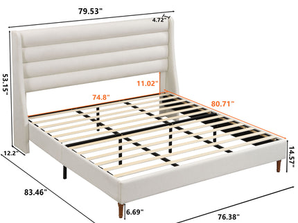 Modern Upholstered Platform Bed With Wave Shaped Headboard