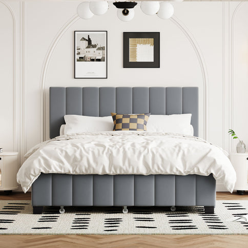 Platform UpholsteredBed With 2 Drawers And Twin Long Trundle