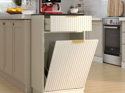 Tilt Out Trash Can Cabinet With Wave Textured Drawer & Pull Out Bin