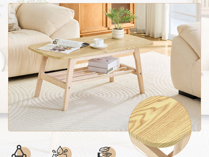 Coffee Table With Double Layer Storage For Living Rooms - Wood