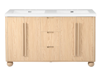 Double Sink Bathroom Vanity With Sinks, Soft Close Doors & 3 Drawers - Wood