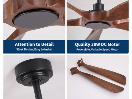Ceiling Fan With Light And Remote Control, Noiseless, 6 Speeds Reversible, Quiet DC - Matte Black