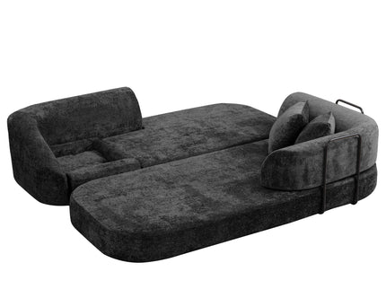 3 Seater Sofa With Built In Pet Bed Nook, Curved Design And 2 Throw Pillows