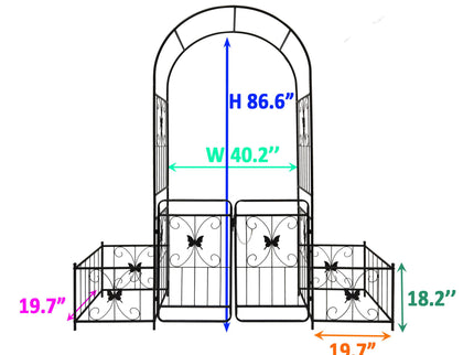 Metal Garden Arch With Gate High Climbing Plants Support Rose Arch Outdoor - Black