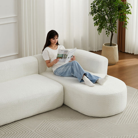 L - Shape Boneless Cloud Couch With 2 Throw Pillows For Living Room