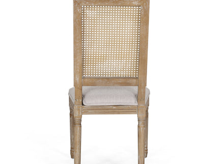 French Country Dining Chair With Rectangular Cane Backrest And Smooth Upholstered Seating