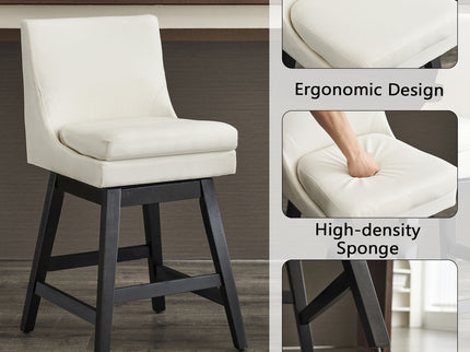 Upholstered Swivel Bar Stools With Ergonomic Design (Set of 2) - Cream White