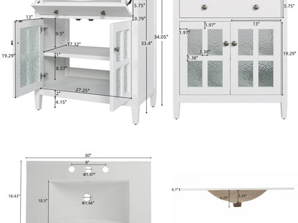 Bathroom Vanity With Ceramic Sink, Adjustable Shelf & Tip Out Tray