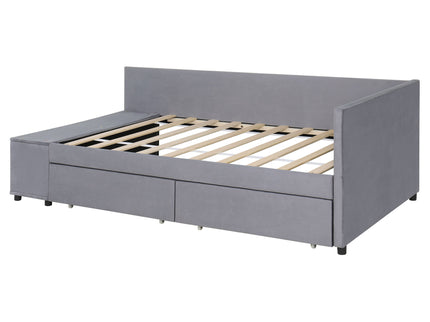 L Shaped Upholstered Platform Bed With Storage And Drawers