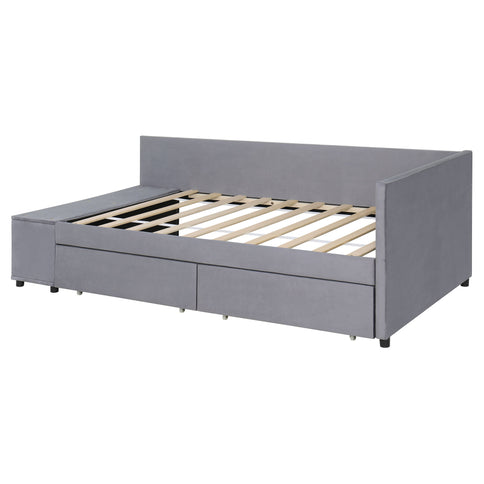 L Shaped Upholstered Platform Bed With Storage And Drawers